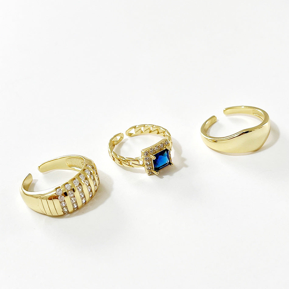 F廠-韓國東大門ins方形S925純銀戒指女銀鋯石黑鑽簡約指環 批發「J1574-75-76」25.07-2