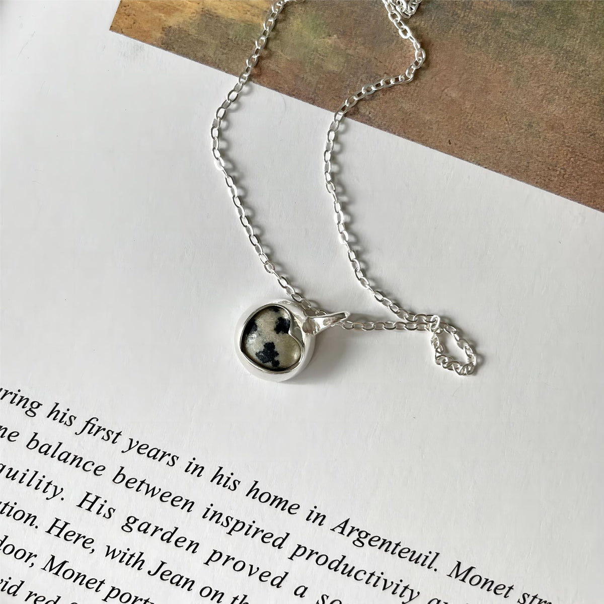 F廠-韓國韓版925純銀愛心斑馬石項鍊簡約ins網紅小紅書項鍊「B1193」25.06-3