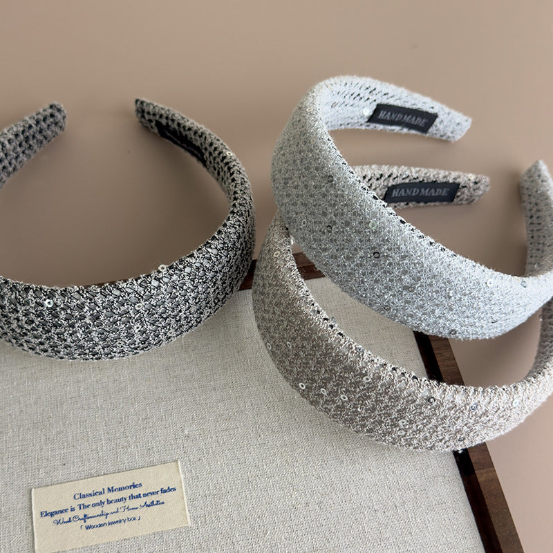 E廠-亮片編織網格髮箍高顱頂百搭頭箍高級感小香風頭箍髮飾新款女「27131」25.06-4