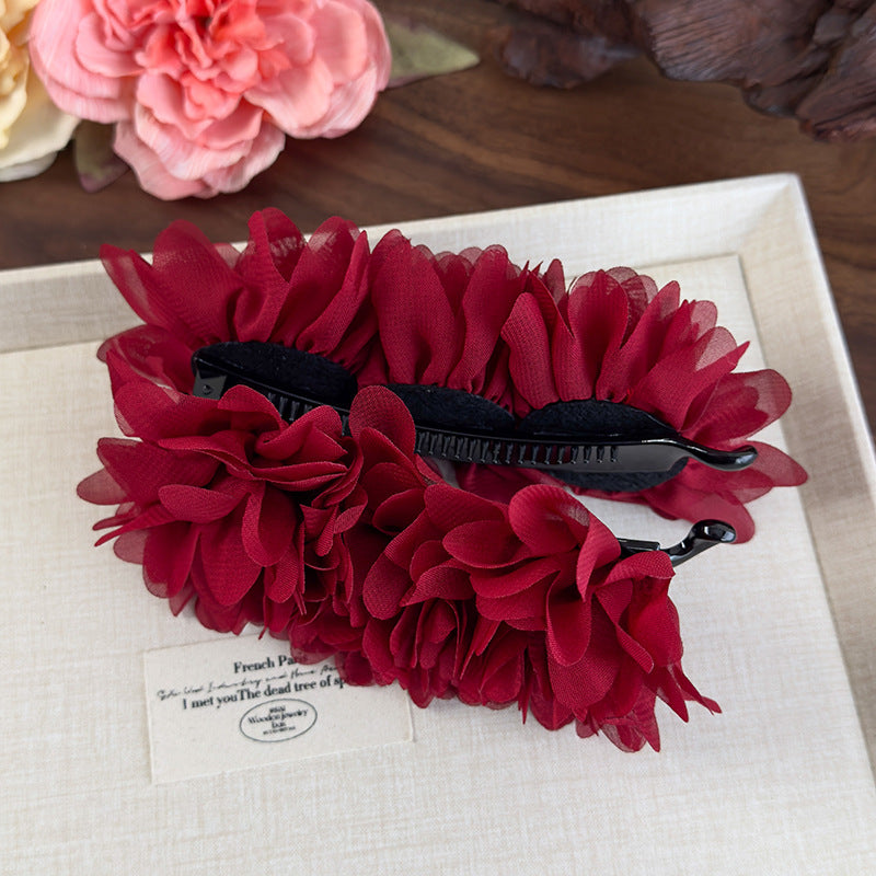 E廠-易夢玲同款花朵香蕉夾高級感氣質女盤髮馬尾抓夾一字夾扭扭夾髮夾「26965」25.05-4