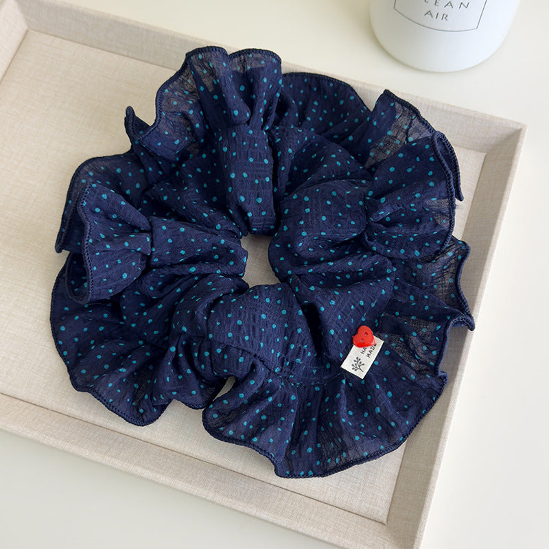 E廠-韓系慵懶風波點荷花邊大腸髮圈女高級感扎頭髮超大號百搭頭繩髮圈「27038」25.06-1