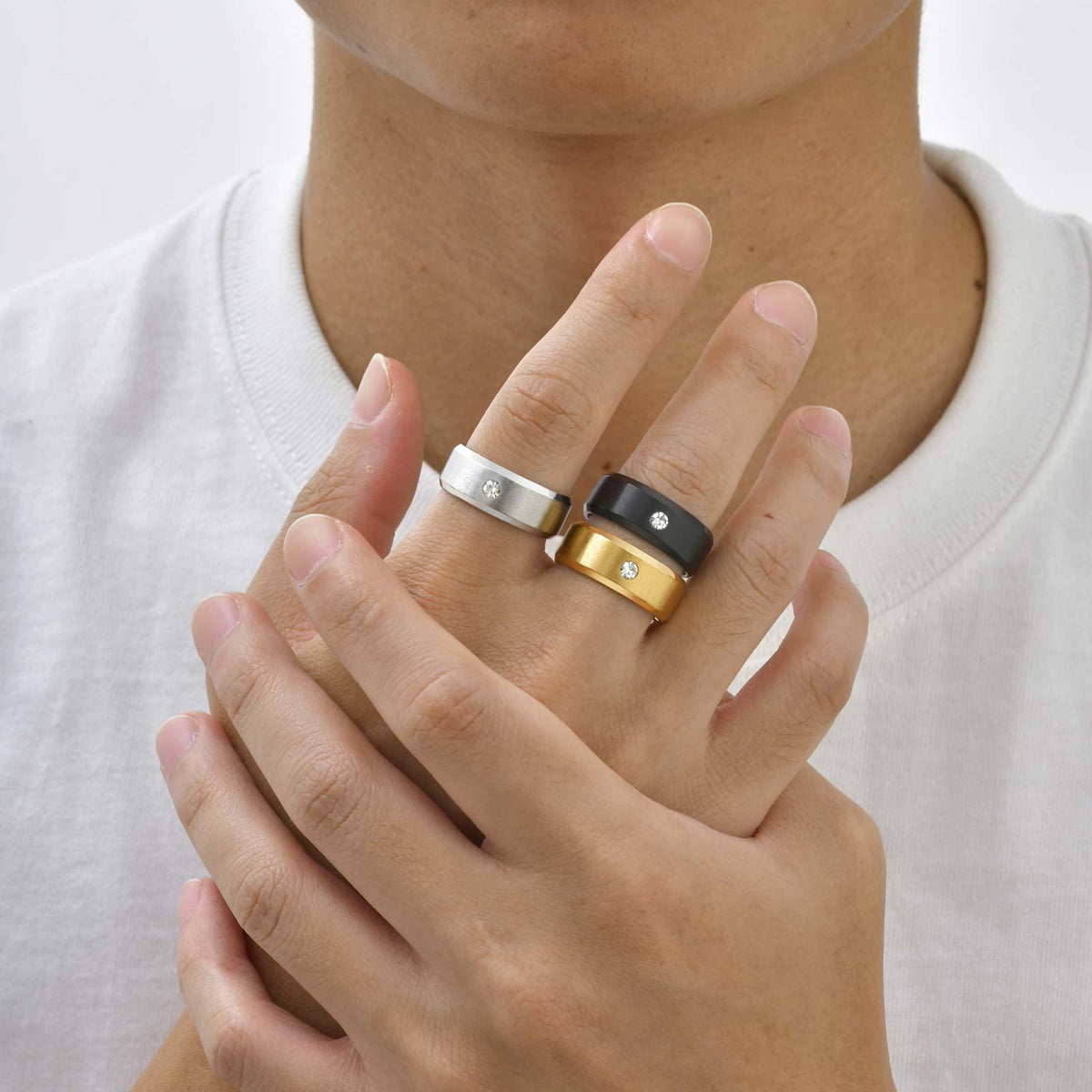 G廠-跨境飾品批發 男士日常時尚簡約不鏽鋼單顆鑽平面磨砂戒指「R-712」25.05-5