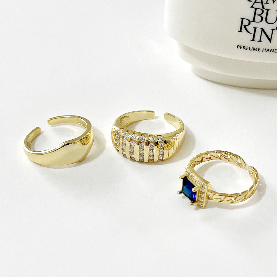 F廠-韓國東大門ins方形S925純銀戒指女銀鋯石黑鑽簡約指環 批發「J1574-75-76」25.07-2