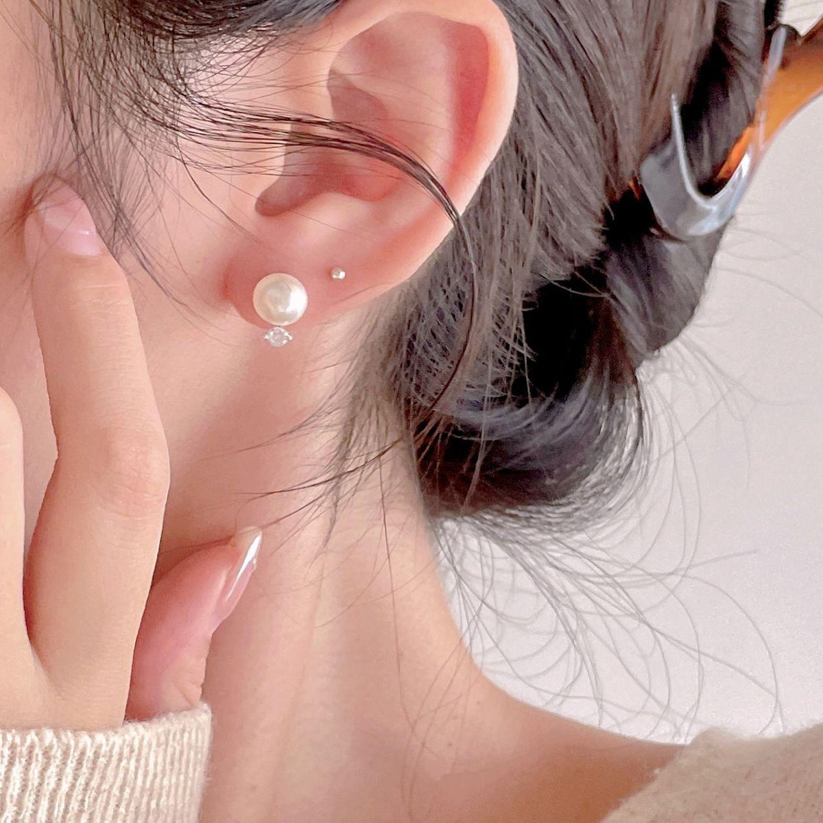 F廠-韓國韓版925純銀珍珠鋯石耳釘簡約氣質百搭ins風耳飾「C1362」24.10-1
