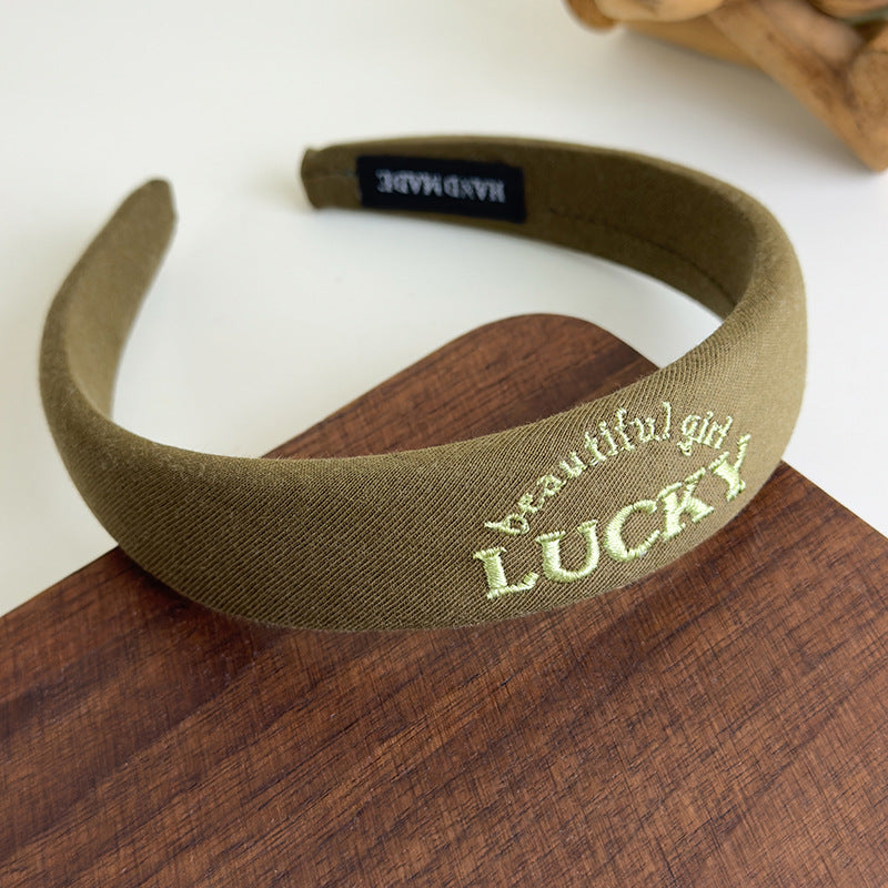 E廠-韓國網紅同款髮箍女布藝高顱頂刺繡字母髮箍髮卡百搭簡約頭箍髮飾「27082」25.06-3