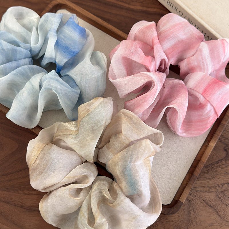 E廠-超仙扎染雪紡大腸髮圈女高級感2025新大號頭繩扎頭髮皮筋髮繩頭飾「26952」25.05-4