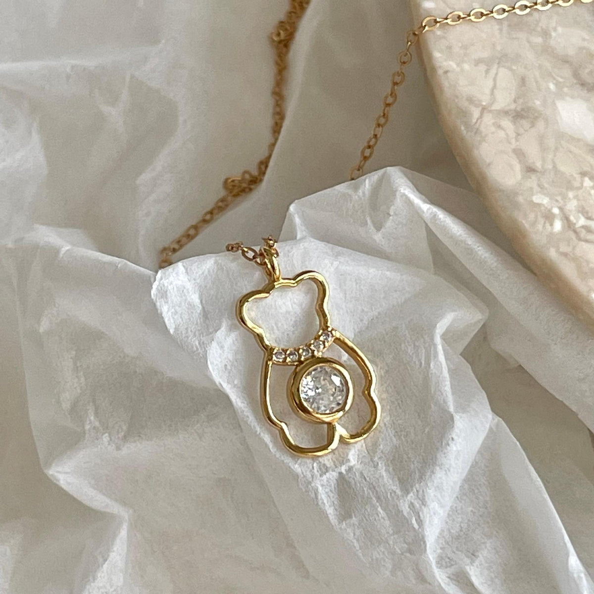 F廠-韓國韓版925純銀小熊鋯石項鍊簡約氣質ins網紅小紅書項鍊「B1370」25.08-3