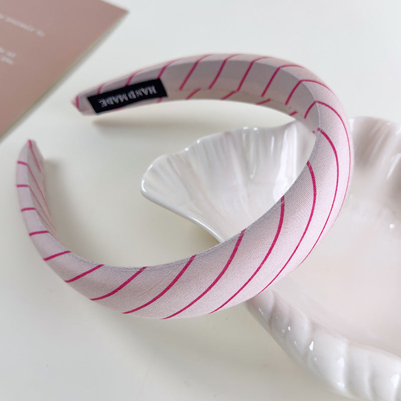 E廠-芭蕾粉~甜美紅色波點斜條紋海綿寬髮箍高級感頭箍氣質高顱頂髮卡「26884」25.05-1