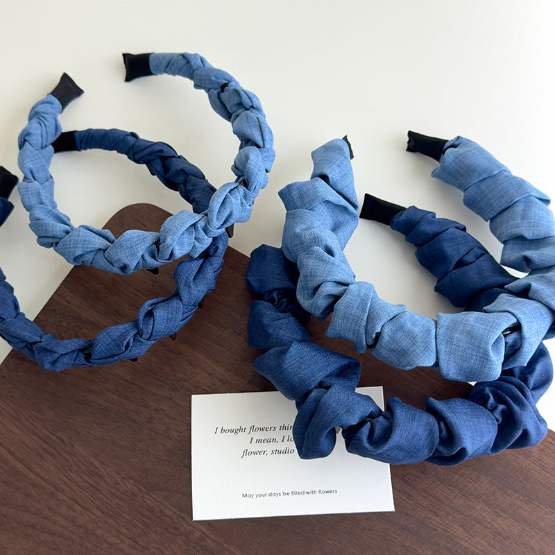 E廠-正反兩戴牛仔藍波浪帶齒高顱頂髮箍壓髮洗臉頭箍防滑碎髮整理神器「27107」25.06-4