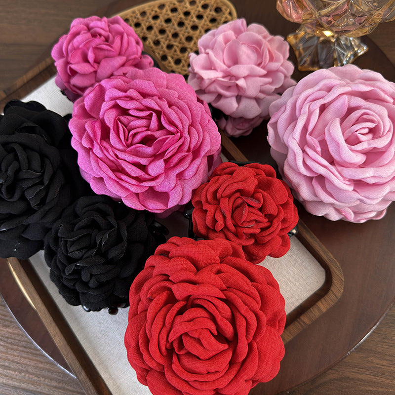 E廠-2025年新款紅色花朵抓夾頭飾乾枯玫瑰花髮夾頭花髮飾大號紅花女「24871」25.06-3