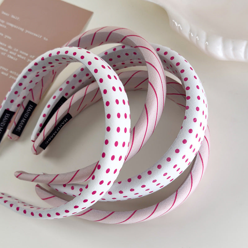 E廠-芭蕾粉~甜美紅色波點斜條紋海綿寬髮箍高級感頭箍氣質高顱頂髮卡「26884」25.05-1