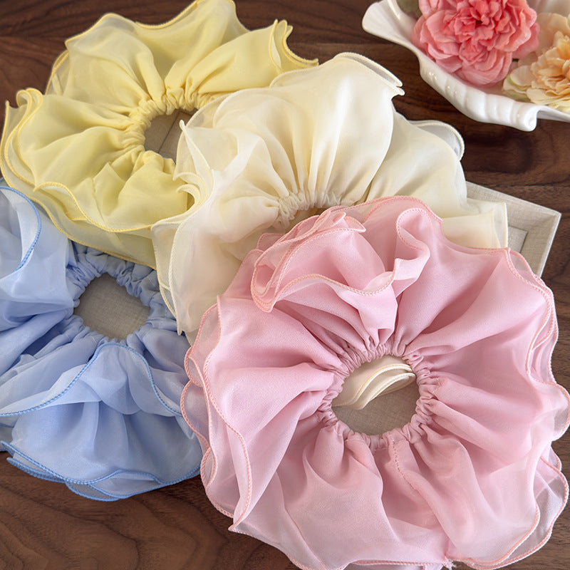 E廠-甜美加大號雙層雪紡網紗大腸髮圈女扎頭髮丸子頭髮繩側低馬尾頭繩「26893」25.05-1