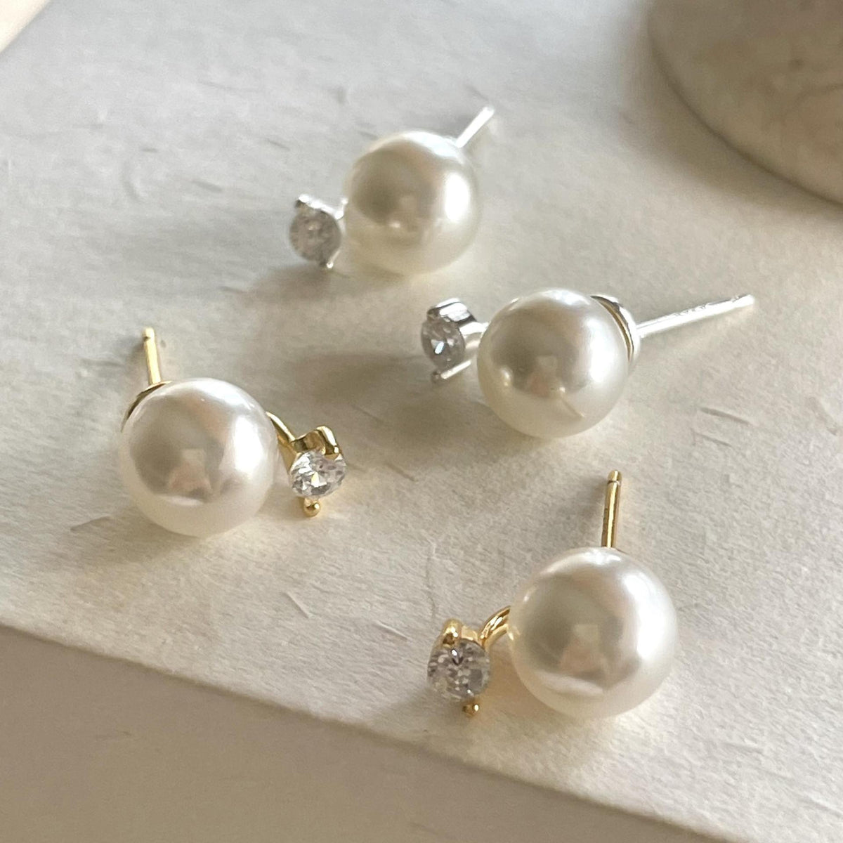 F廠-韓國韓版925純銀珍珠鋯石耳釘簡約氣質百搭ins風耳飾「C1362」24.10-1