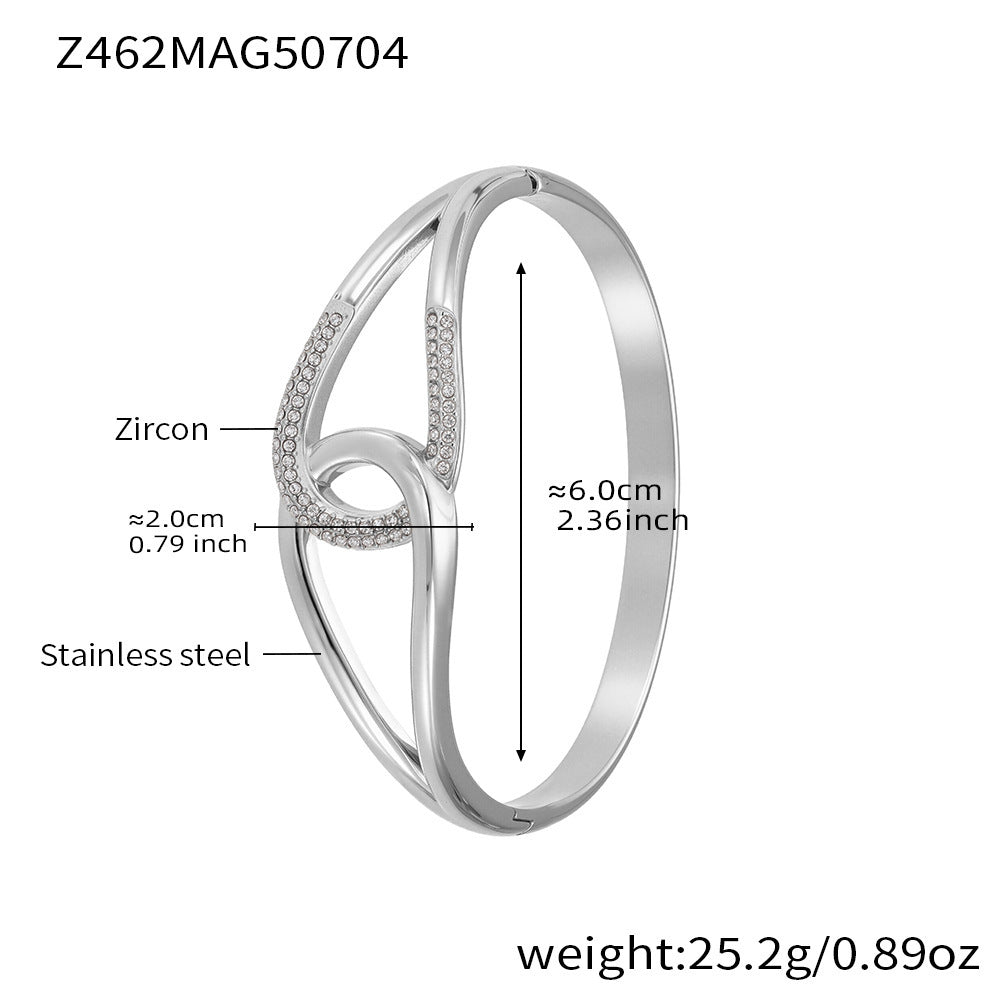 B廠-歐美簡約設計感不鏽鋼雙環卡扣鋯石手鐲女18k鍍真金不掉色「Z460」25.07-2