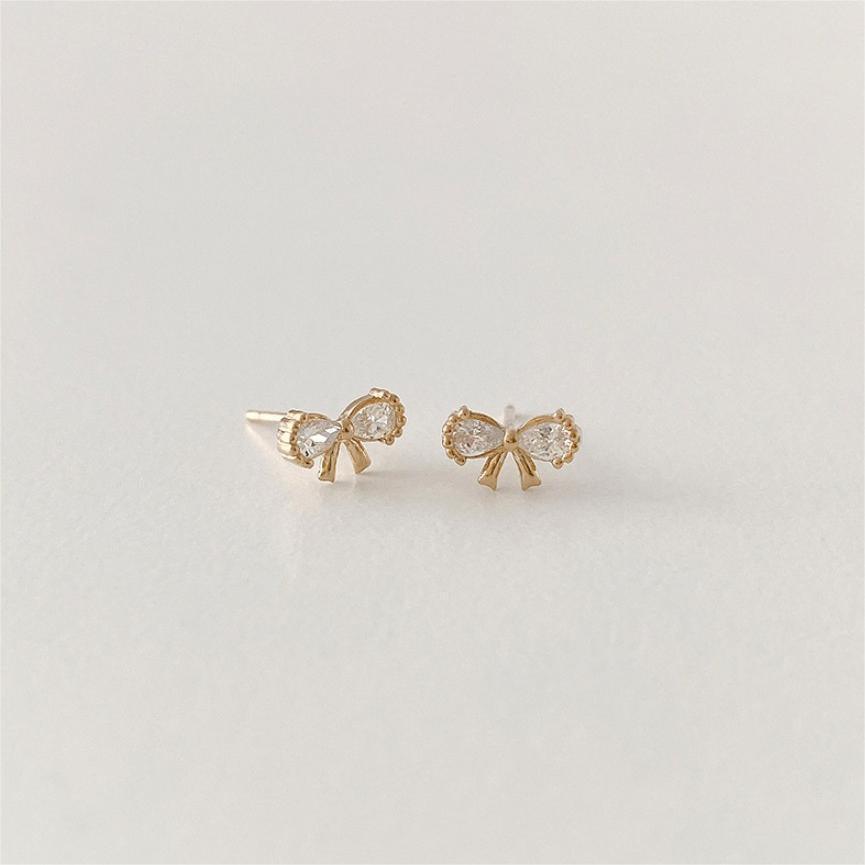 F廠-韓國韓版925純銀蝴蝶結鋯石耳釘簡約冷淡風氣質ins風耳飾「C1217」24.11-4
