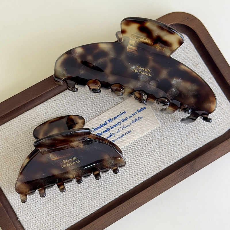 E廠-韓國ins老錢風焦糖細閃豹紋醋酸抓夾法式復古高級感鯊魚夾子頭飾「27179」25.07-1