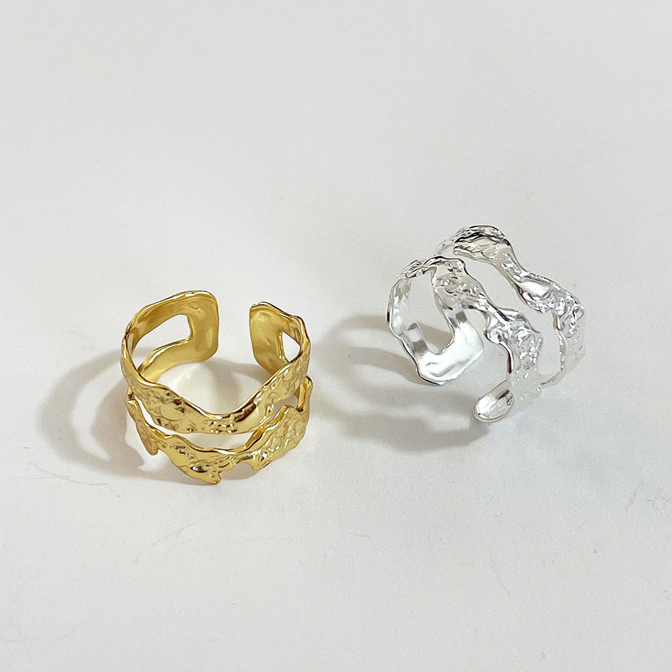 F廠-韓國東大門ins不規則褶皺雙層肌理S925純銀戒指女銀指環 批發「J1479」25.05-3