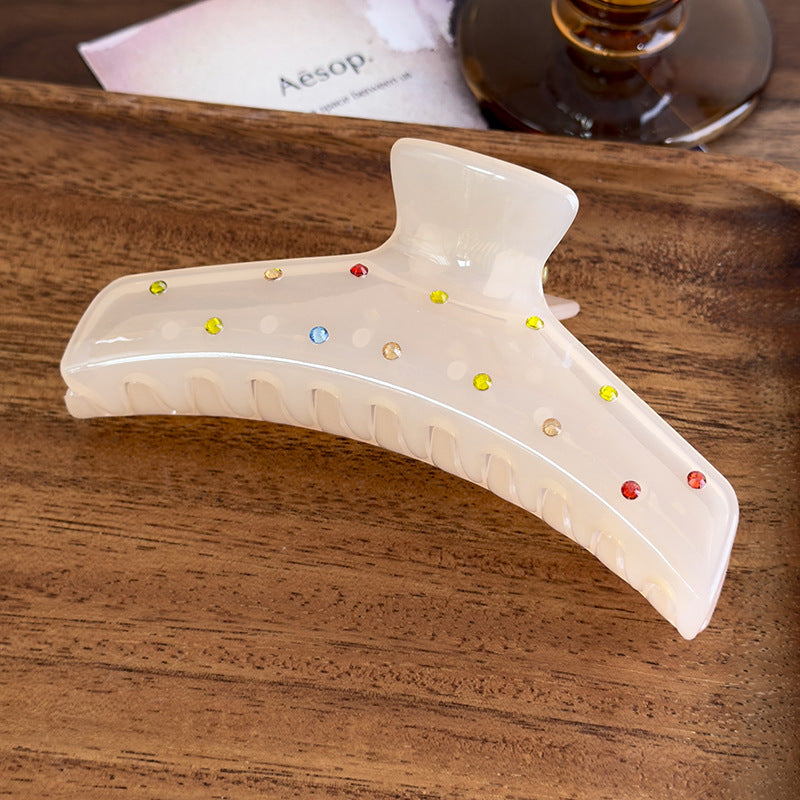 E廠-韓版髮飾頭飾氣質甜美清透感鑲鑽壓克力抓夾髮抓春夏彩色樹脂抓夾「27015」25.05-5