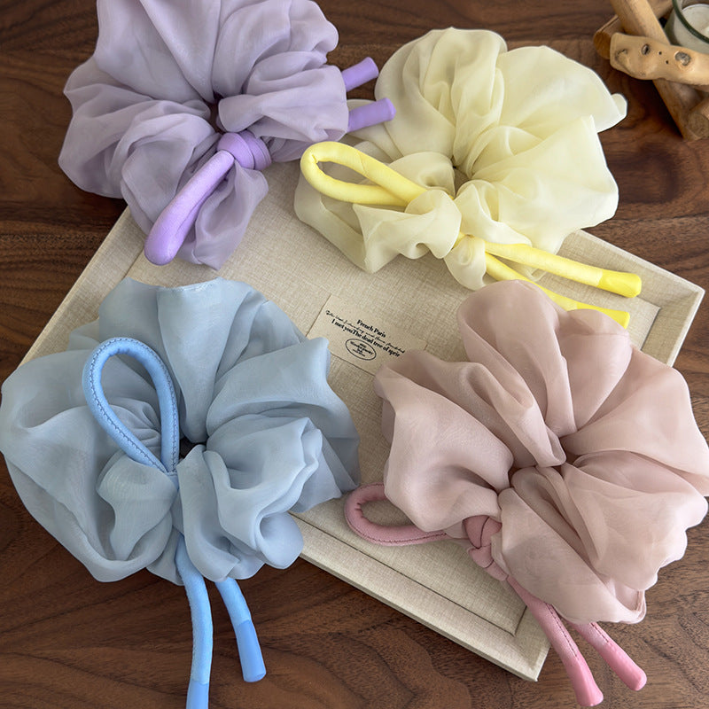 E廠-韓國少女雪紡蓬松大腸髮圈2025新款高級甜美蝴蝶結頭繩扎馬尾髮飾「27102」25.06-3