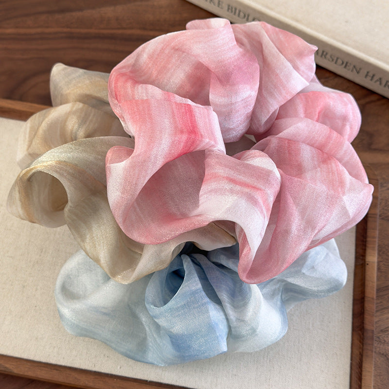 E廠-超仙扎染雪紡大腸髮圈女高級感2025新大號頭繩扎頭髮皮筋髮繩頭飾「26952」25.05-4