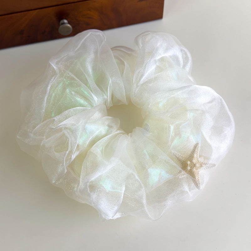 E廠-夏日海洋溫柔網紗雙層海星貝殼大腸髮圈大號丸子頭髮飾扎頭髮皮筋「27042」25.06-1