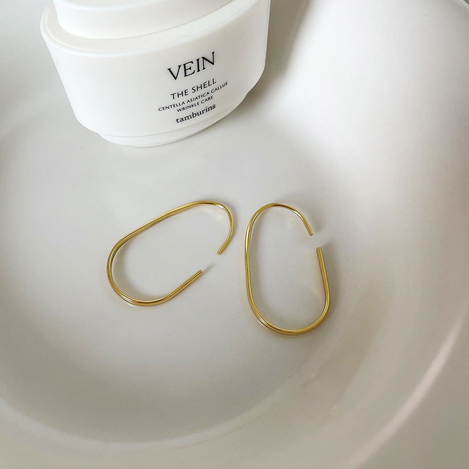 F廠-韓國韓版925純銀U形金色自然圓弧耳環耳圈通體純銀耳釘「C772」25.07-4