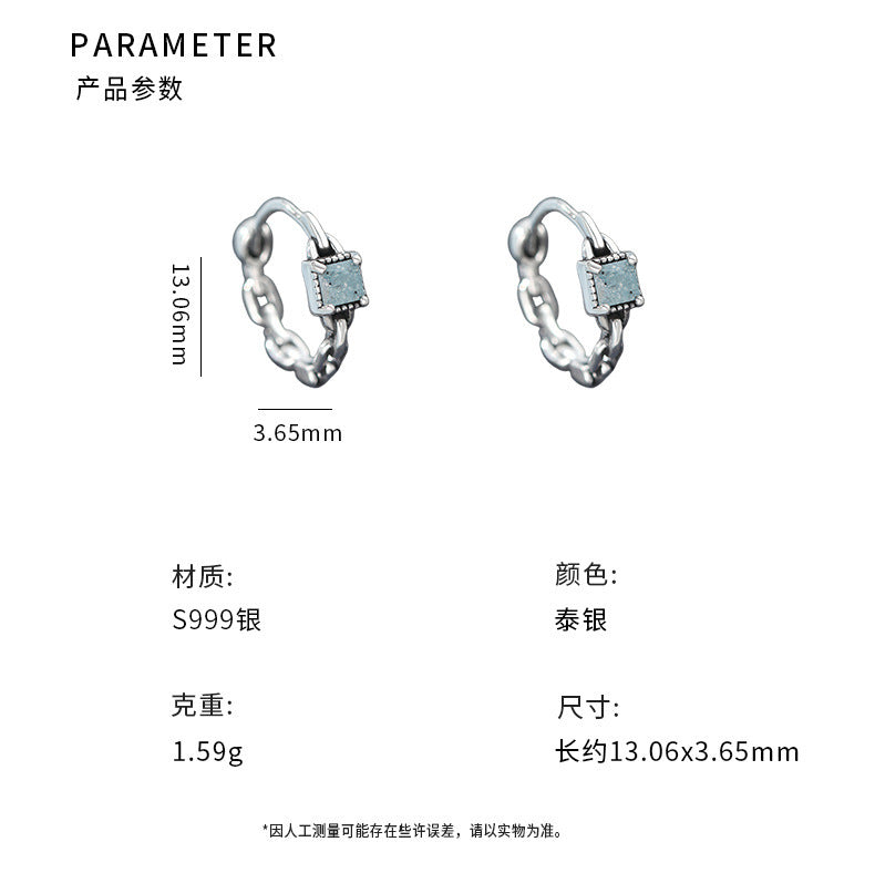 D廠-S999足銀簡約方鑽鏈條耳扣女通勤百搭學生小眾養耳洞耳環女「YC4214E_1」25.08-3