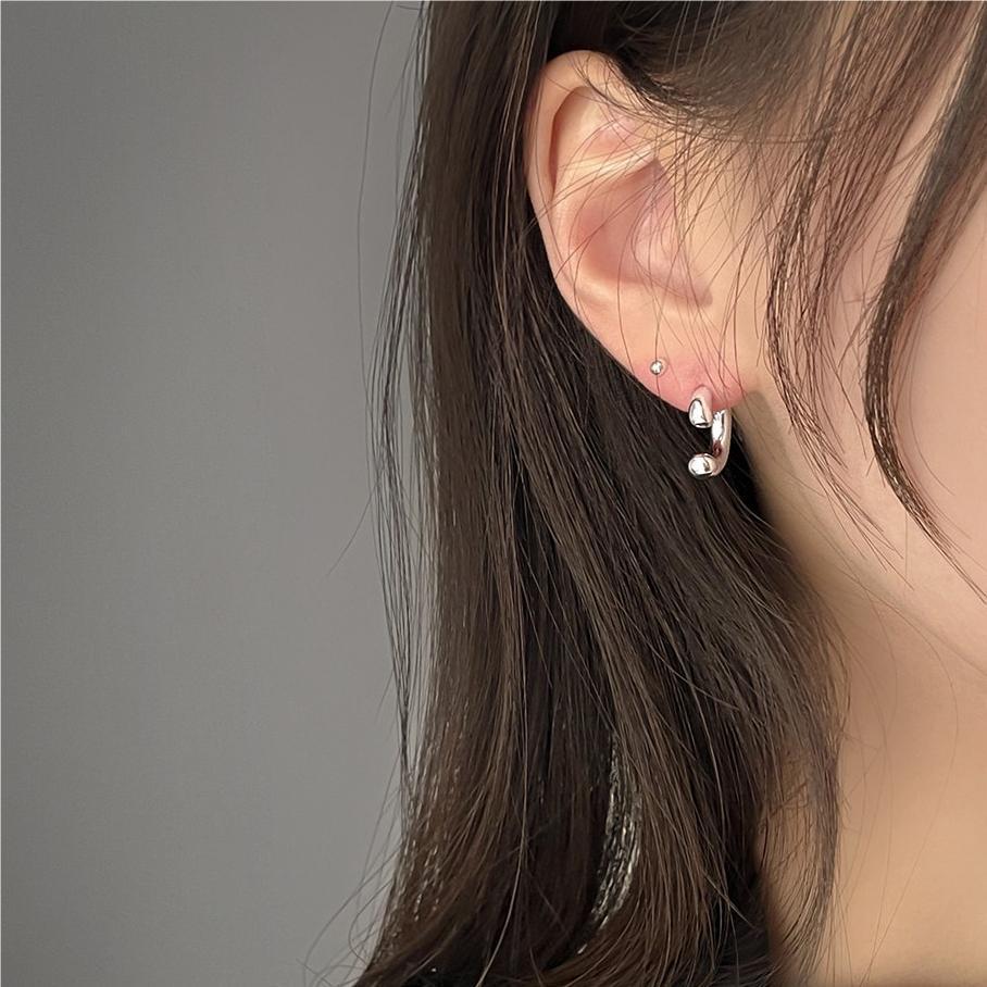 F廠-韓國韓版925純銀U形自然圓弧耳環耳圈通體純銀耳釘「C1065」25.09-4