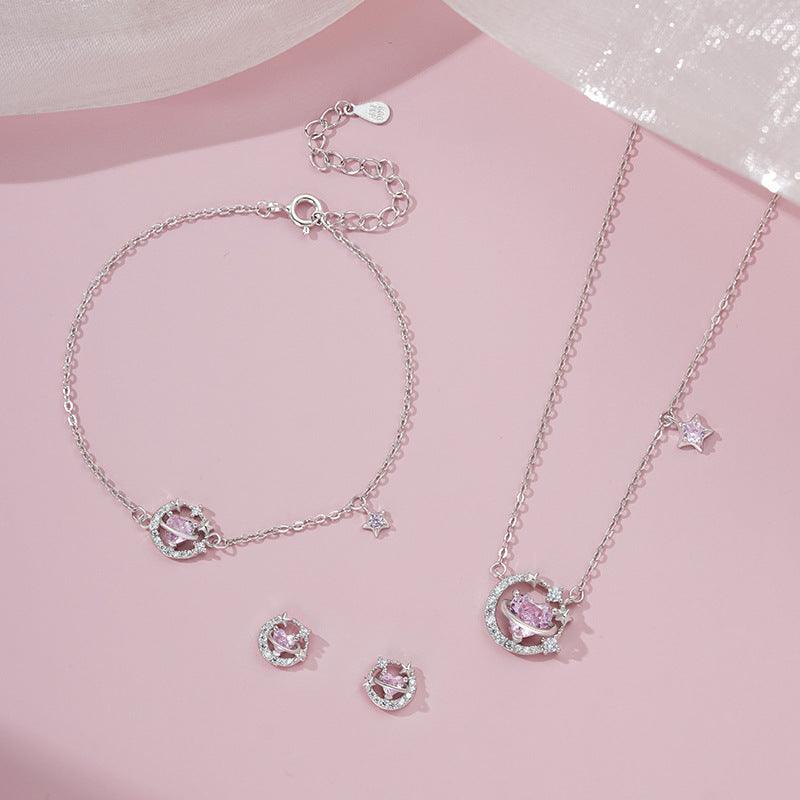 D廠-原創S999足銀愛環粉星套裝情人節禮物甜美高級設計鎖骨鏈「YC0497N_1 YC3047E_1 YC4793SL_1」25.02-1