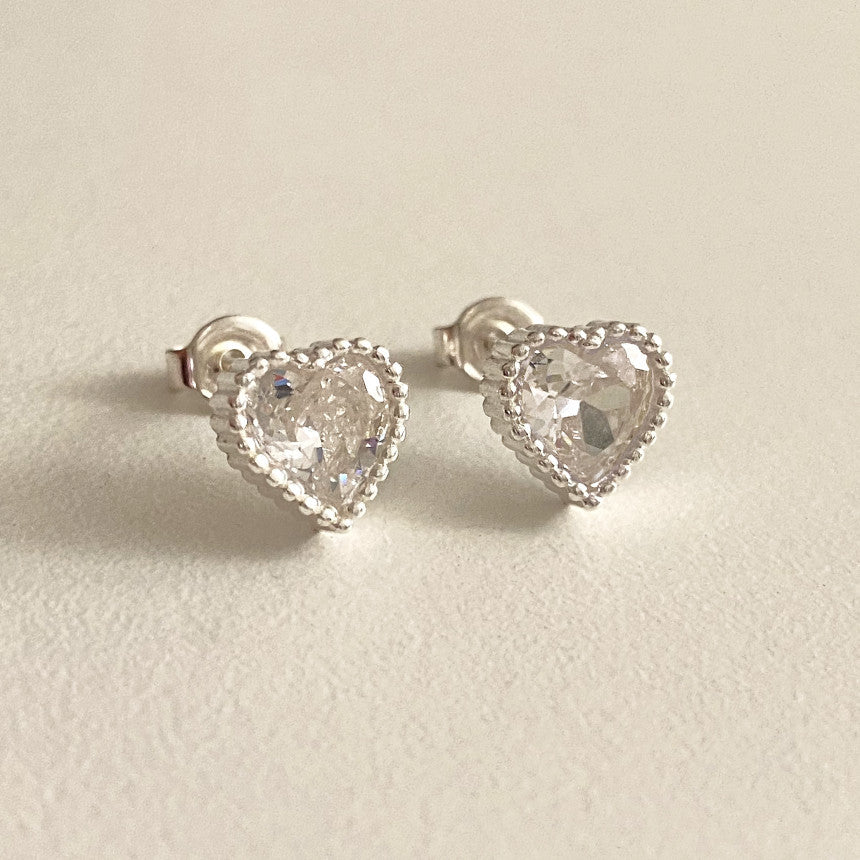 F廠-韓國韓版925純銀愛心鋯石耳釘簡約冷淡風氣質ins耳飾「C1241」25.09-1