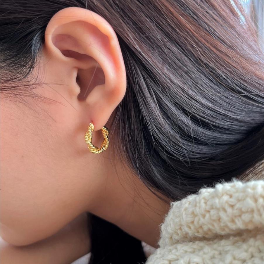 F廠-韓國韓版925純銀個性扭繩耳釘耳扣女簡約時尚ins風耳環「C1079」25.07-3