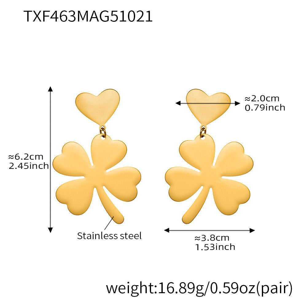 B廠-不鏽鋼愛心四葉草耳環戒指毛衣鏈飾品套裝鍍18k真金不掉色「TXP463」25.10-5