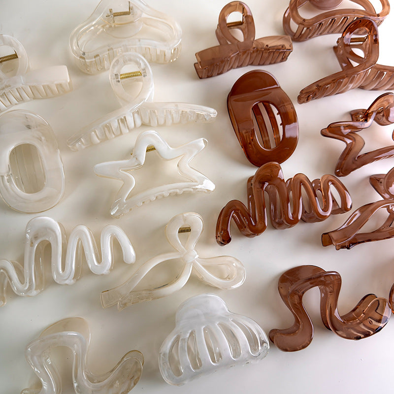 E廠-新款雲朵五角星波浪不規則幾何抓夾洗澡頭髮抓夾後腦勺盤髮頭飾女「27315」25.08-2