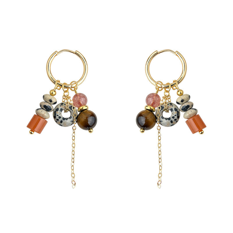 A廠-文藝復古天然石虎眼石手工藝設計感民族風流蘇耳環工廠耳環飾品批發「6942」25.10-5