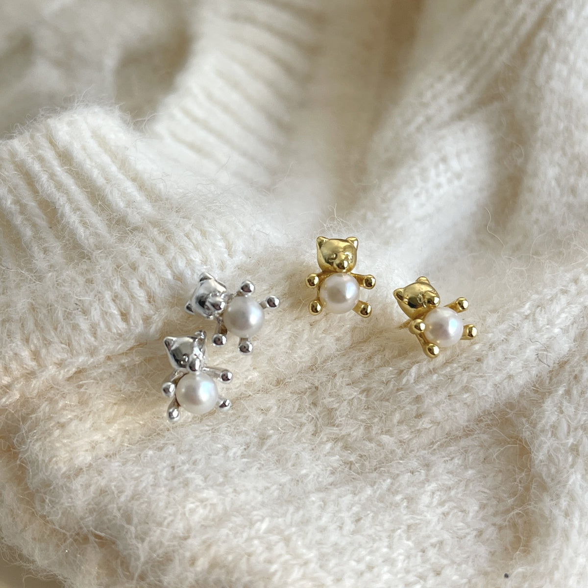 F廠-韓國韓版925純銀耳釘耳扣女小熊珍珠ins風小紅書耳環耳飾「C845」25.06-3