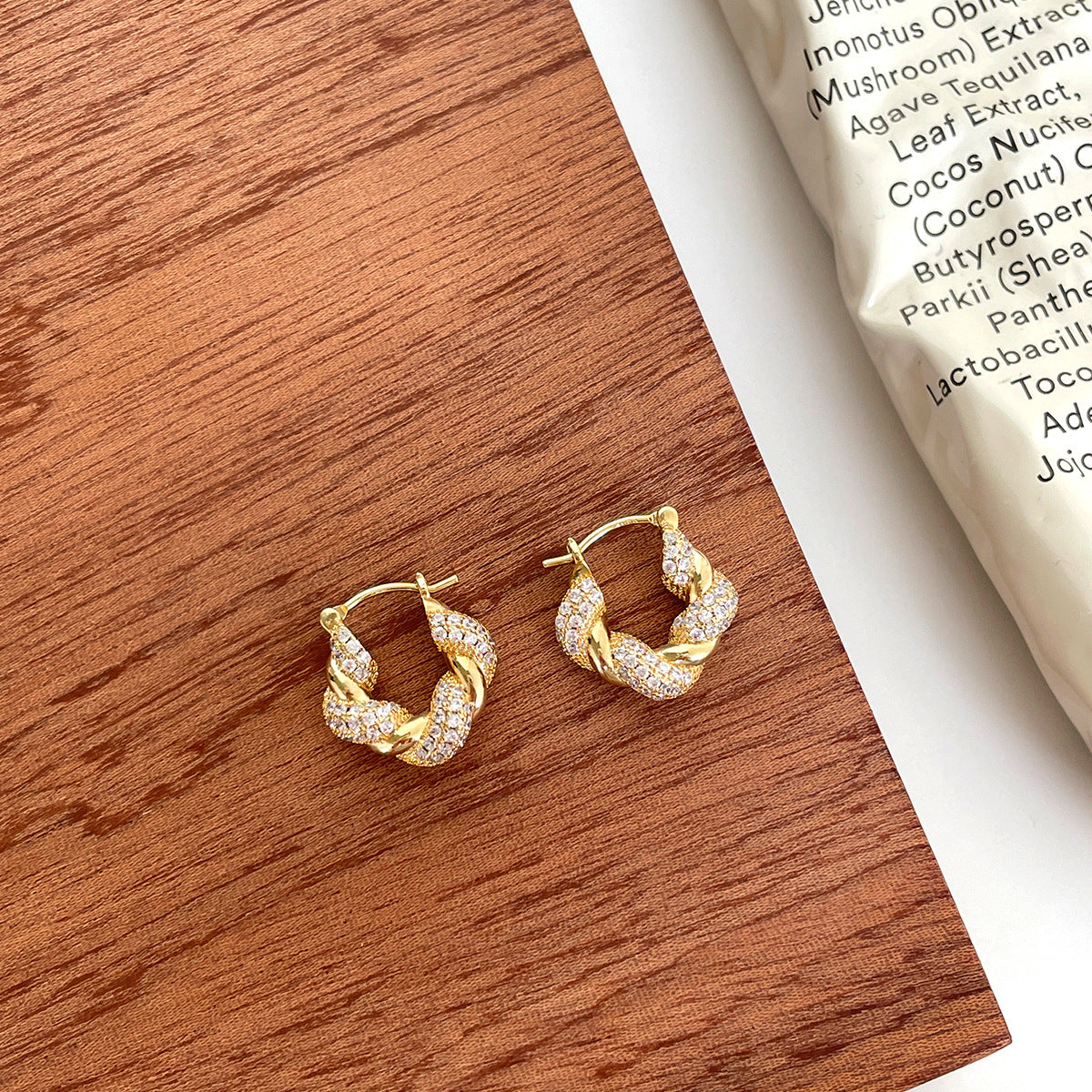 C廠-法式慵懶風銀針鋯石耳環女小眾高級感氣質百搭牛角包耳扣精緻耳飾「EH-4116」25.10-5