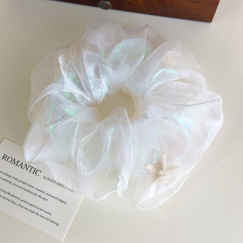 E廠-夏日海洋溫柔網紗雙層海星貝殼大腸髮圈大號丸子頭髮飾扎頭髮皮筋「27042」25.06-1