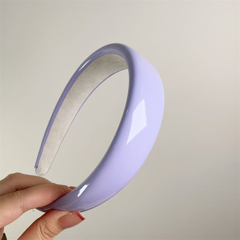 E廠-夏季多巴胺糖果色漆皮亮面皮海綿髮箍PU皮高顱頂純色頭箍髮卡髮飾「27077」25.06-3