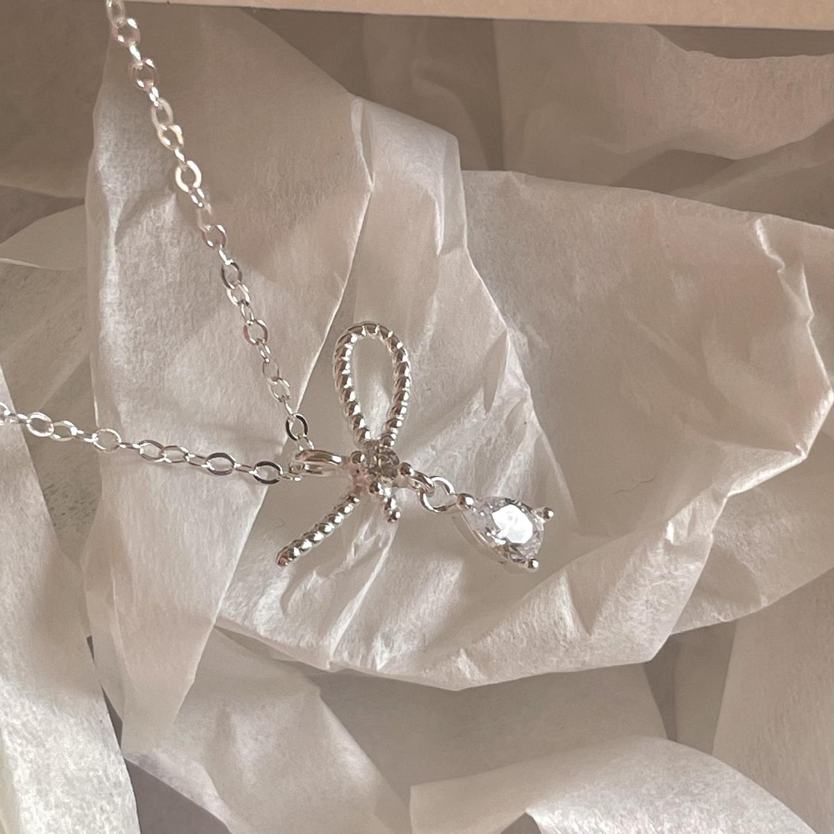 F廠-韓國韓版925純銀蝴蝶結鋯石項鍊氣質ins百搭小紅書項鍊「B1331」25.08-1