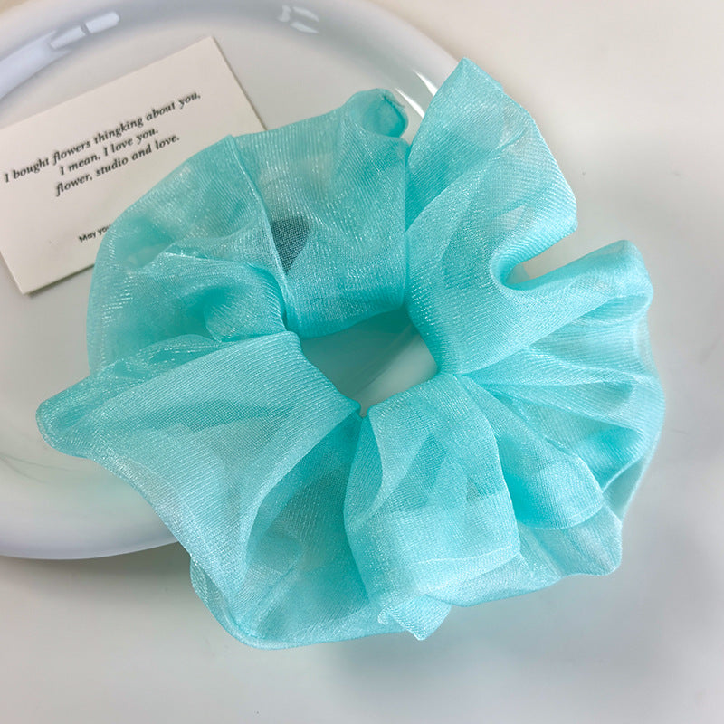 E廠-夏日薄荷 ins湖水藍網紗大腸髮圈女超大清涼感髮繩小清新百搭髮飾「26963」25.05-4