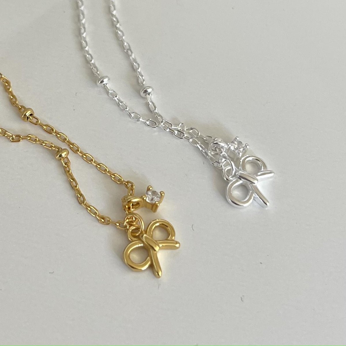 F廠-韓國韓版925純銀蝴蝶結鋯石項鍊簡約網紅小紅書ins小鑽項「B1140」25.05-4
