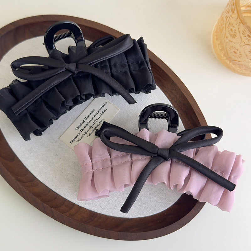 E廠-韓系復古法式褶皺裙擺蝴蝶結髮抓甜美小眾高級氛圍感抓夾髮飾頭飾「27116」25.06-4