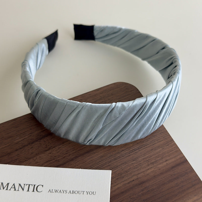 E廠-高品質低飽和度緞面質感褶皺髮箍女高顱頂布藝纏繞寬邊壓髮頭箍「27130」25.06-4