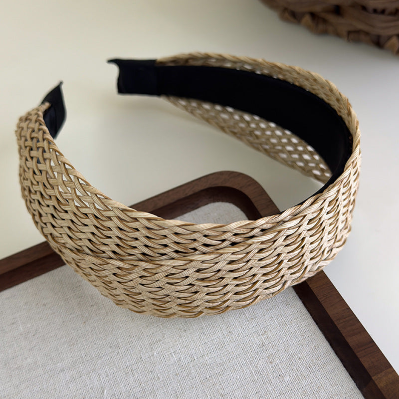 E廠-度假風草編寬邊髮箍女款波西米壓頭箍日常外戴髮捆高顱頂洗臉髮卡「25684」25.06-4