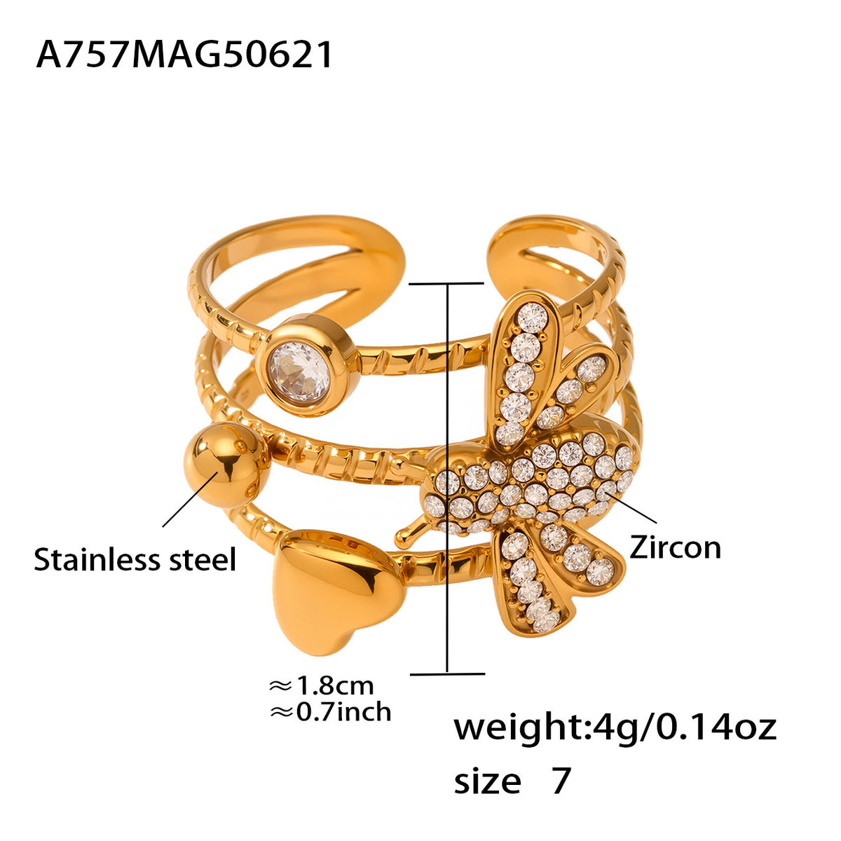 B廠-5A鋯石手工滴油指環百搭高級感手飾鈦鋼開口戒指ins不掉色「A756-A757」25.06-4