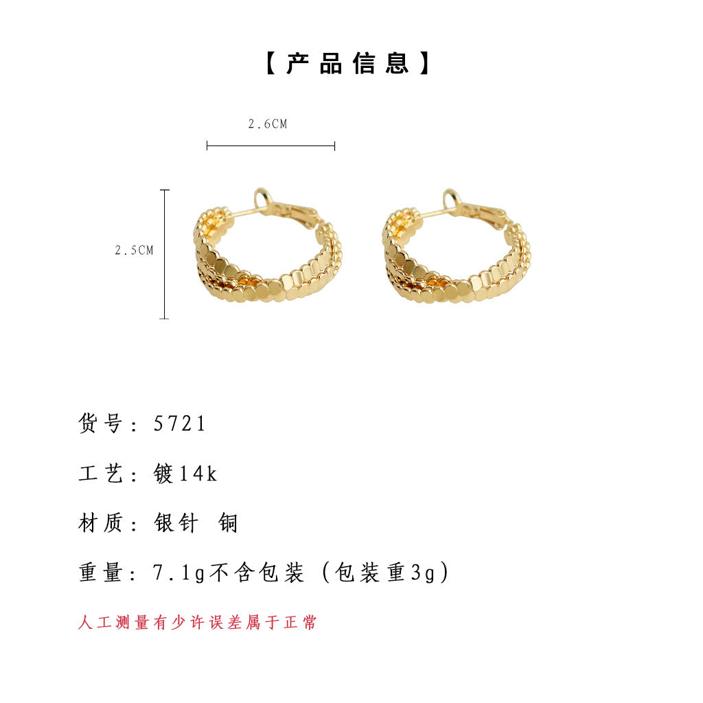 A廠-時尚通勤高級感鍍14K圓形幾何百搭耳環2025年新款耳環飾品工廠「5721-5722」25.04-3