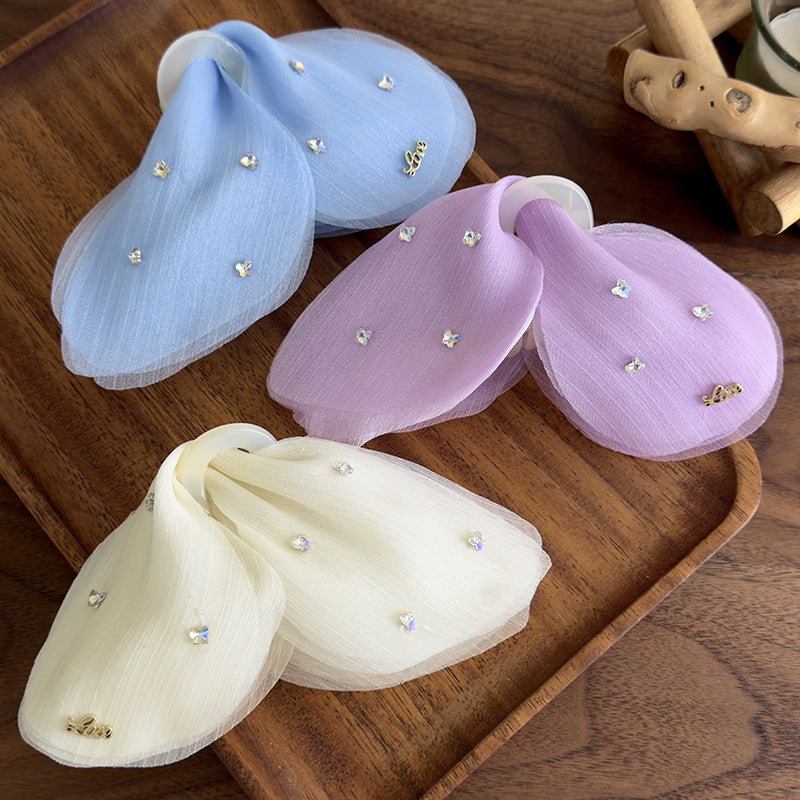 E廠-溫柔薄紗蝴蝶抓夾夢幻法式閃鑽網紗髮夾髮抓大號後腦勺盤髮鯊魚夾「26982」25.05-4