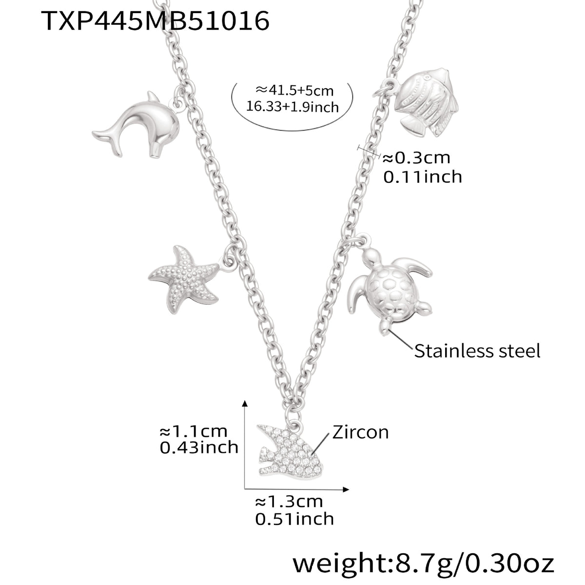 B廠-海洋風不鏽鋼5A鋯石小魚DIY多配件吊墜項鍊手鍊套裝鍍18k金「TXP445」25.10-4