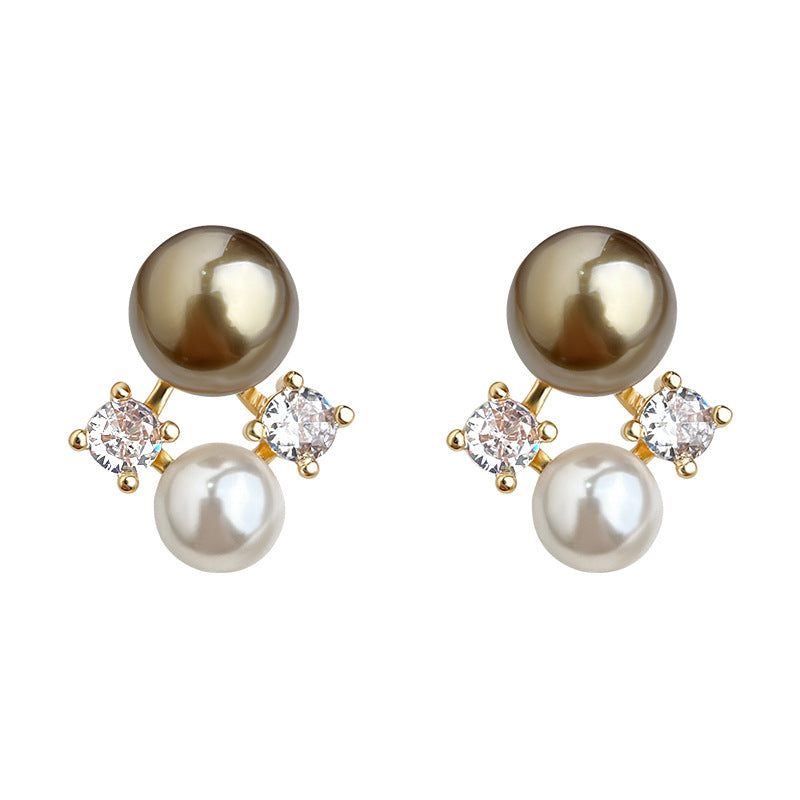 A廠-秋冬爆款咖啡珍珠美拉德風微鑲鋯石925銀針鍍14K珍珠耳環工廠耳飾「6925」25.10-3