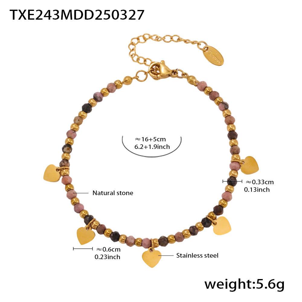 B廠-法式溫柔鎖骨極細天然石小金珠愛心項鍊CHOKER手鍊小眾套裝「TXP243-TXE243」25.04-1